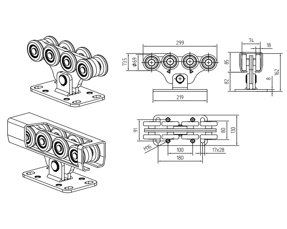 ALUTECH Комплект системы оцинкованной 6 метров для сдвижных ворот весом до 700 кг., SG.02.001.A6KZ