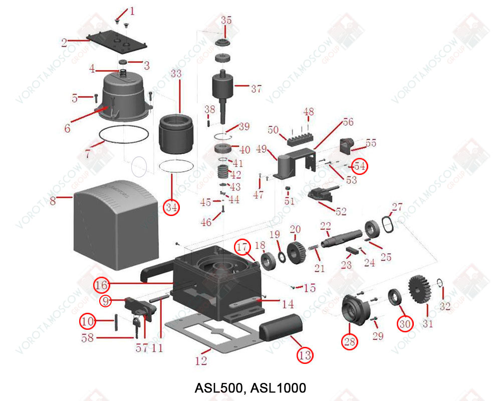 AN-MOTORS Основание корпуса привода ASL500  и ASL1000 с рычагом разблокировки, ASL.103/500/1000