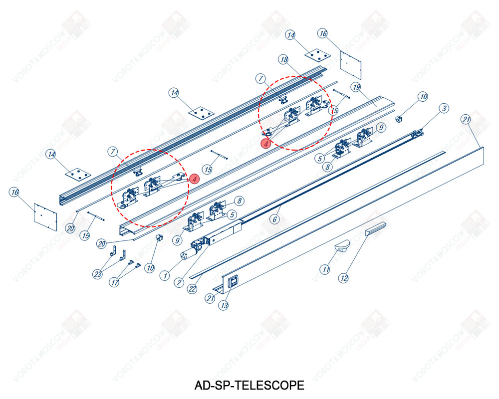 DoorHan Комплект телескопических кареток (внутр. створоки) (2 шт.), AD-15TEL(OUT)
