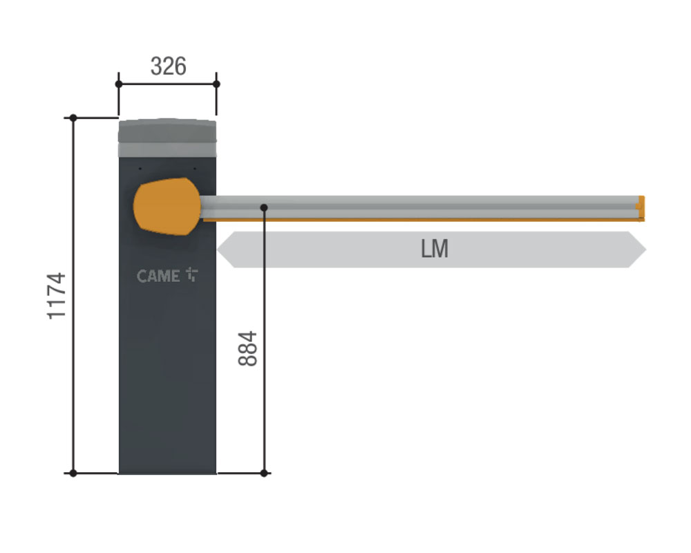 CAME GPX40MGS Тумба шлагбаума из окрашенной стали, 36 В, для проездов до 3,8 м, 803BB-0120