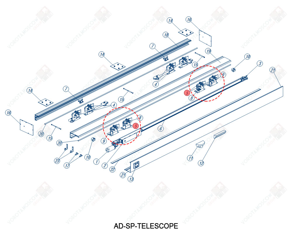 DoorHan Комплект телескопических кареток (внутр. створоки) (2 шт.), AD-15TEL(IN)