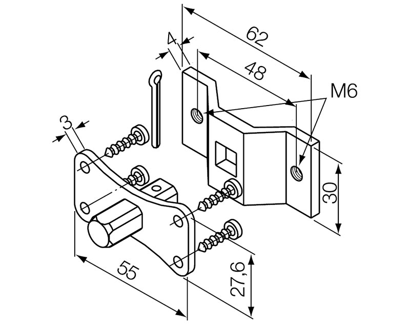 NICE Крепление квадрат 10 мм + кронштейн, с отверстиями М6, до 30Нм, для приводов М, 525.10012/M6AX